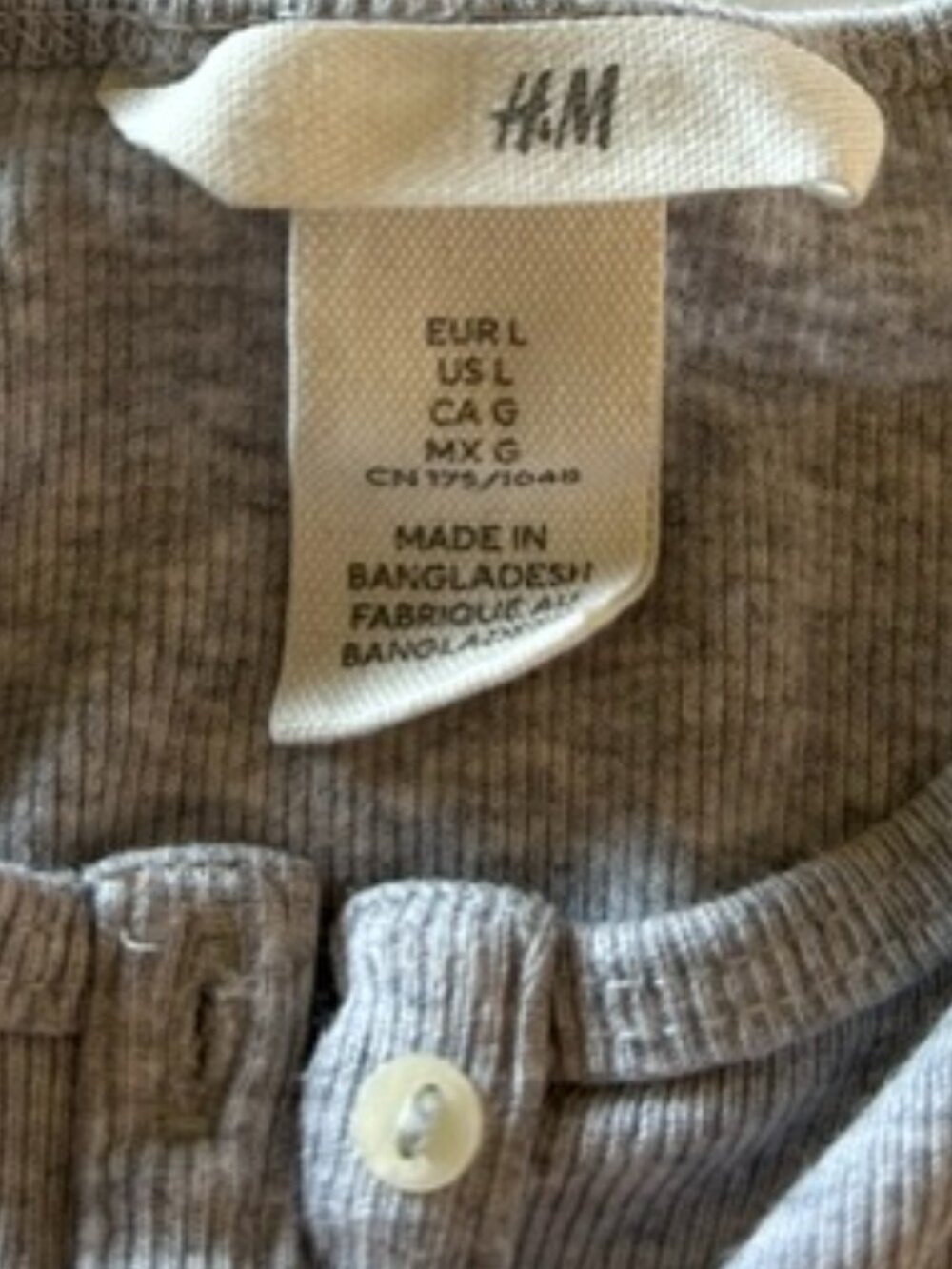H&M Heather Gray Henley Tank Top Large Button Front Casual Basic - Picture 2 of 2